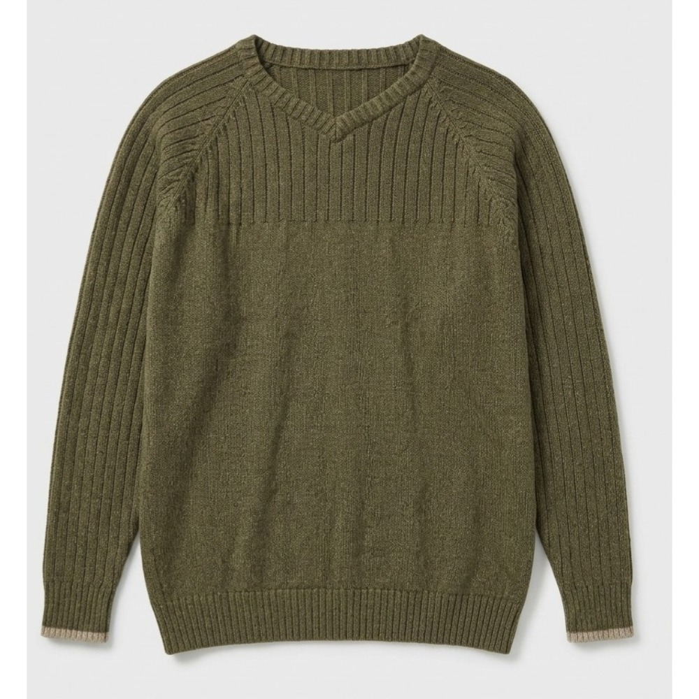 Columbia Pullover Knit Sweater Mens XXL Moss Green V neck Long Sleeve Cotton